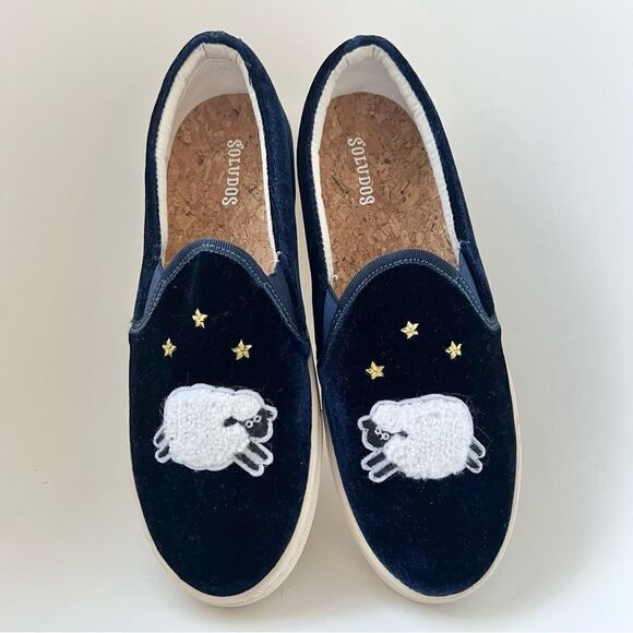 Soludos Velvet Sheep Sneaker in Midnight Blue US 8.5 NEW - Picture 1 of 9
